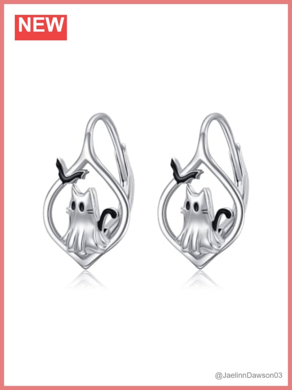 S925 Sterling Silver Halloween Ghost Cat Bat Dangle Earrings Lever Back